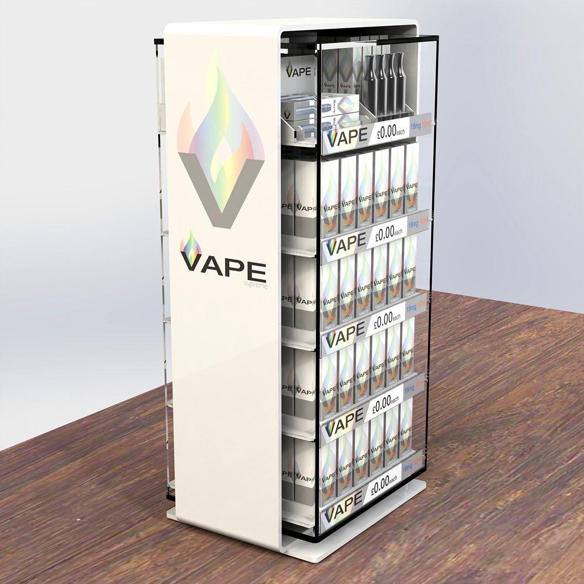 Affective disposable Vape device and e-liquid display stand